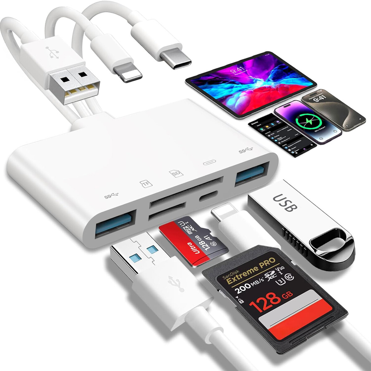 5 in 1 Memory Card Reader USB 3.0 OTG Adapter SD Card Reader For iPhone/iPad LOT