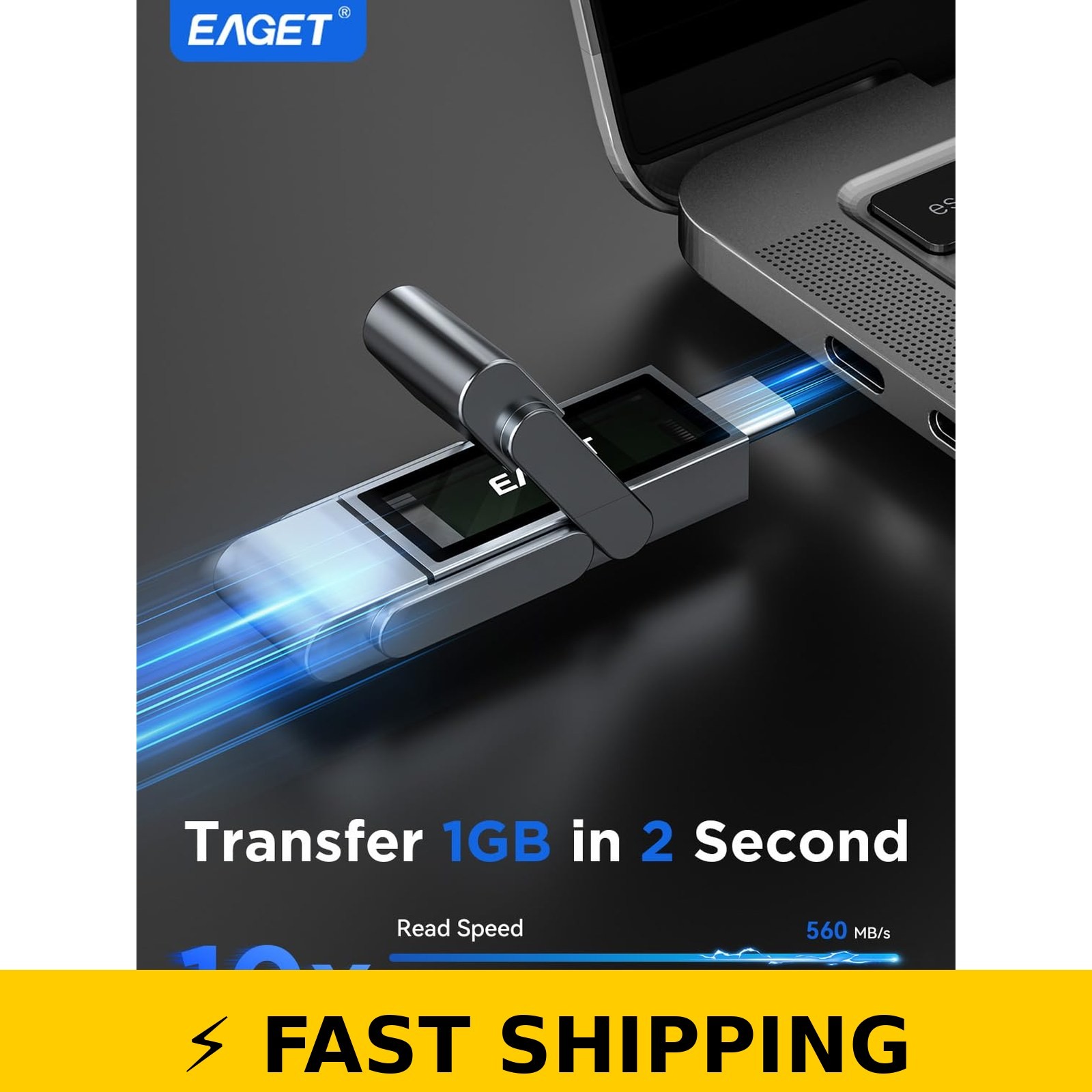 EAGET 512GB USB Flash Drive, USB-C & USB 3.2, 560MB/s, Metal Body