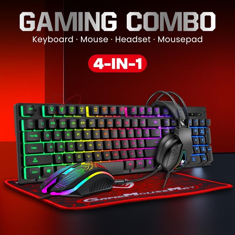 4IN1 LED Gamer Bundle Mechanical Kits,RGB PC Gaming Keyboard Mouse &Headset Set