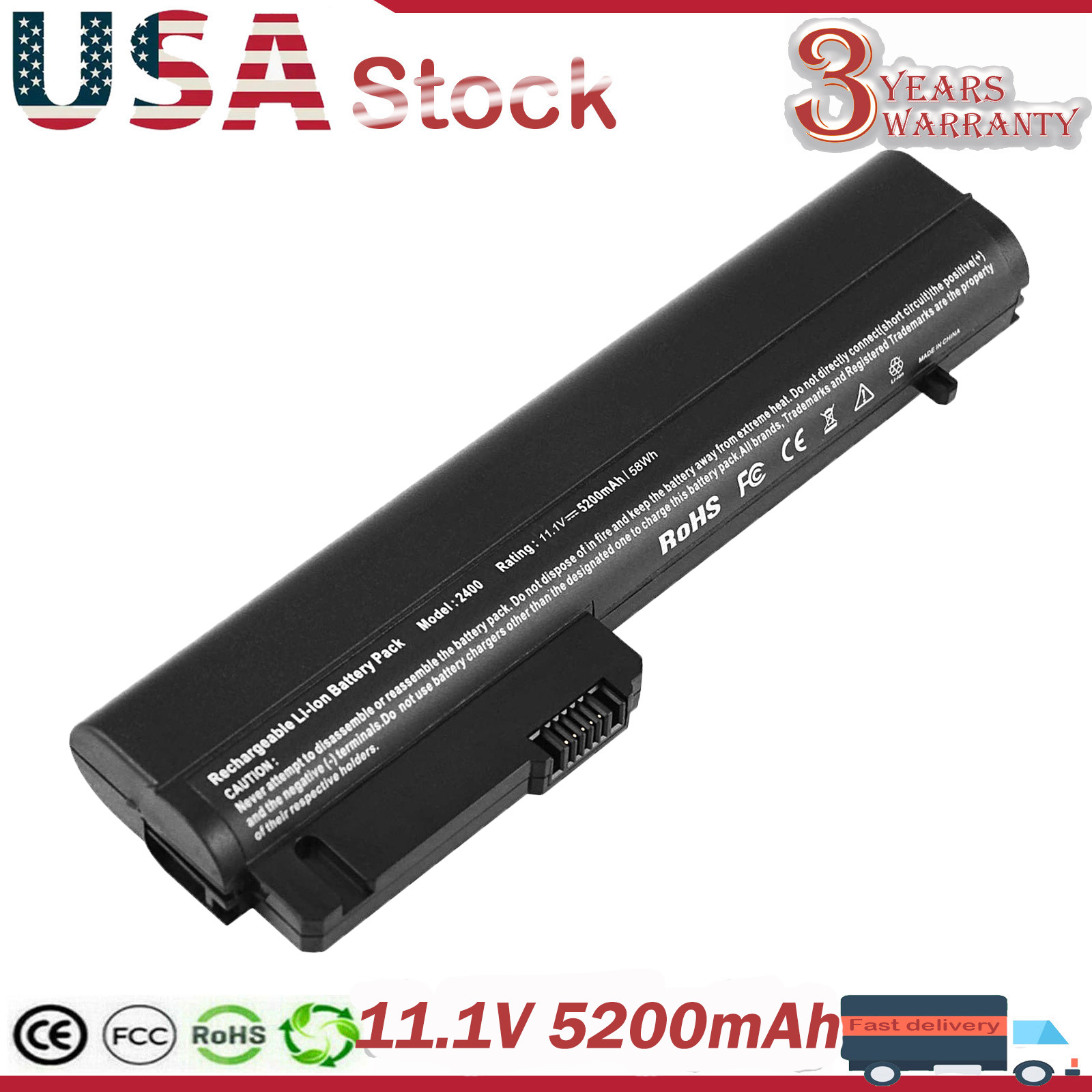 Battery for HP EliteBook 2530p 2540p NC2400 2533t HSTNN-FB22 EH767AA 5200mAh