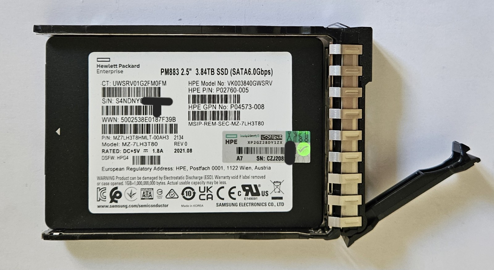 3.84TB Samsung PM883 | 4TB 2.5″ HPE Dell SSD | MZ7LH3T8MLT-00AH3 | 96-99% Life