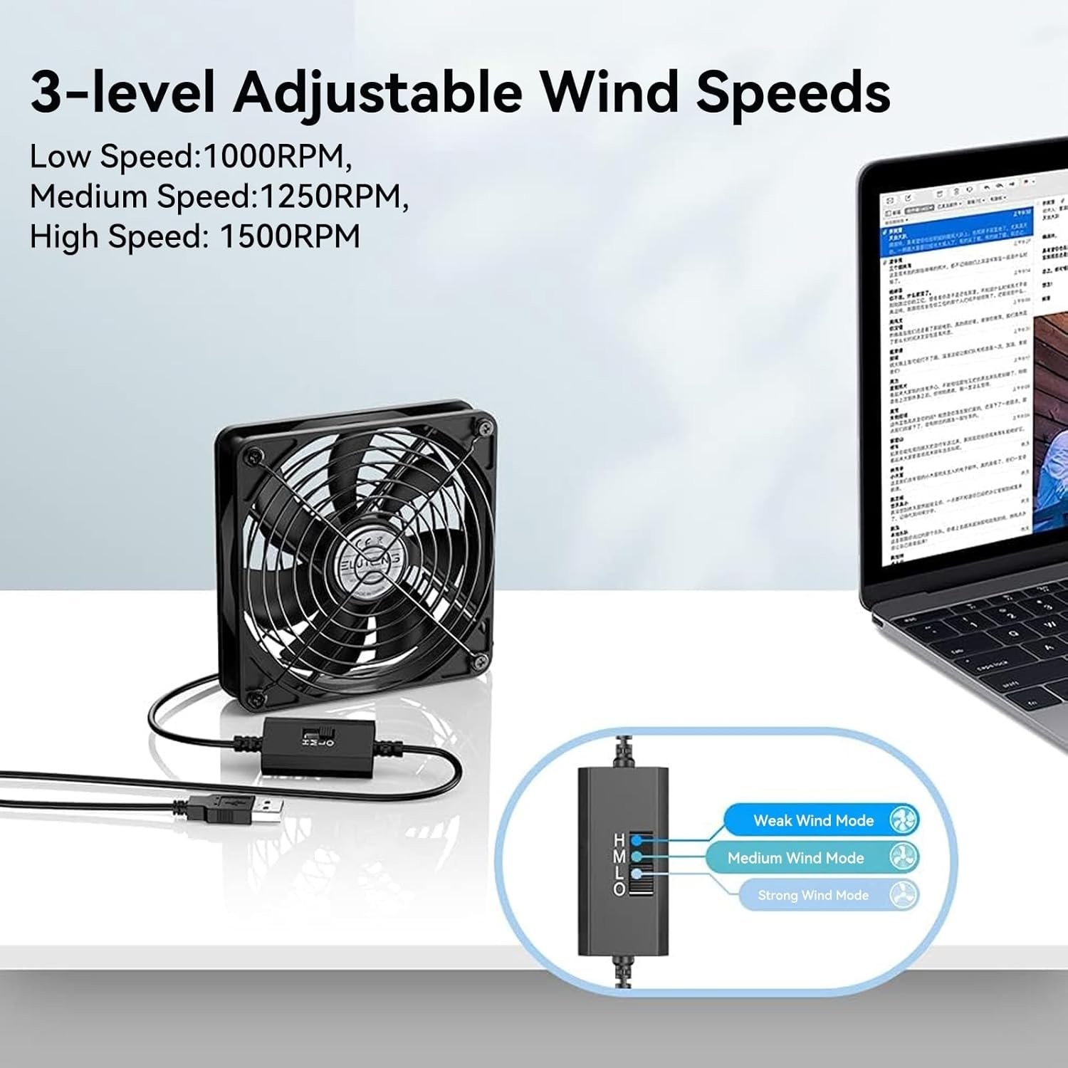 Aluminum 120mm USB Fan 5V 1500RPM Cooling for Desktop, Gaming, and Electronics