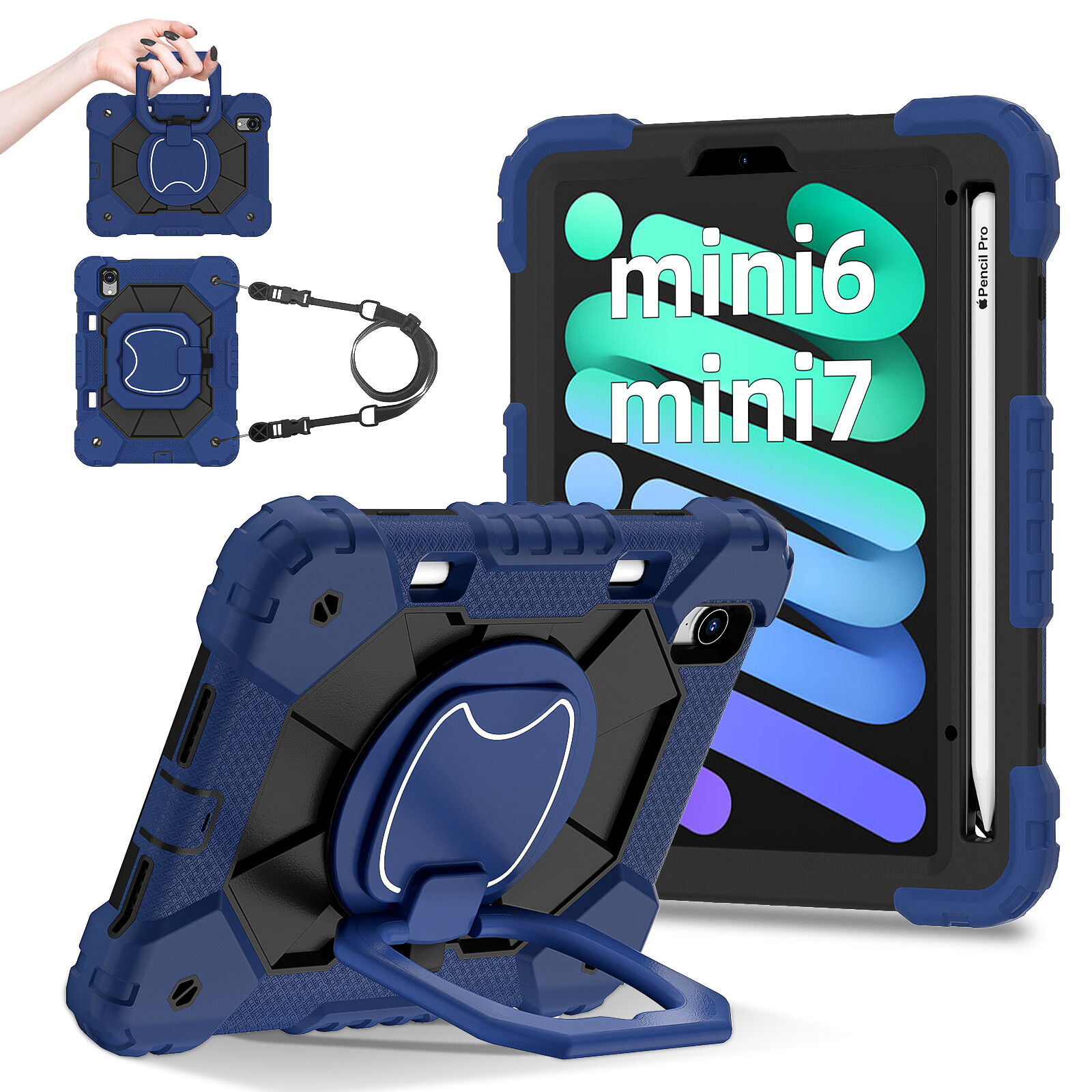 For iPad mini A17 Pro 2024/mini 6th Gen 8.3″ Shockproof Armor Stand Strap Case
