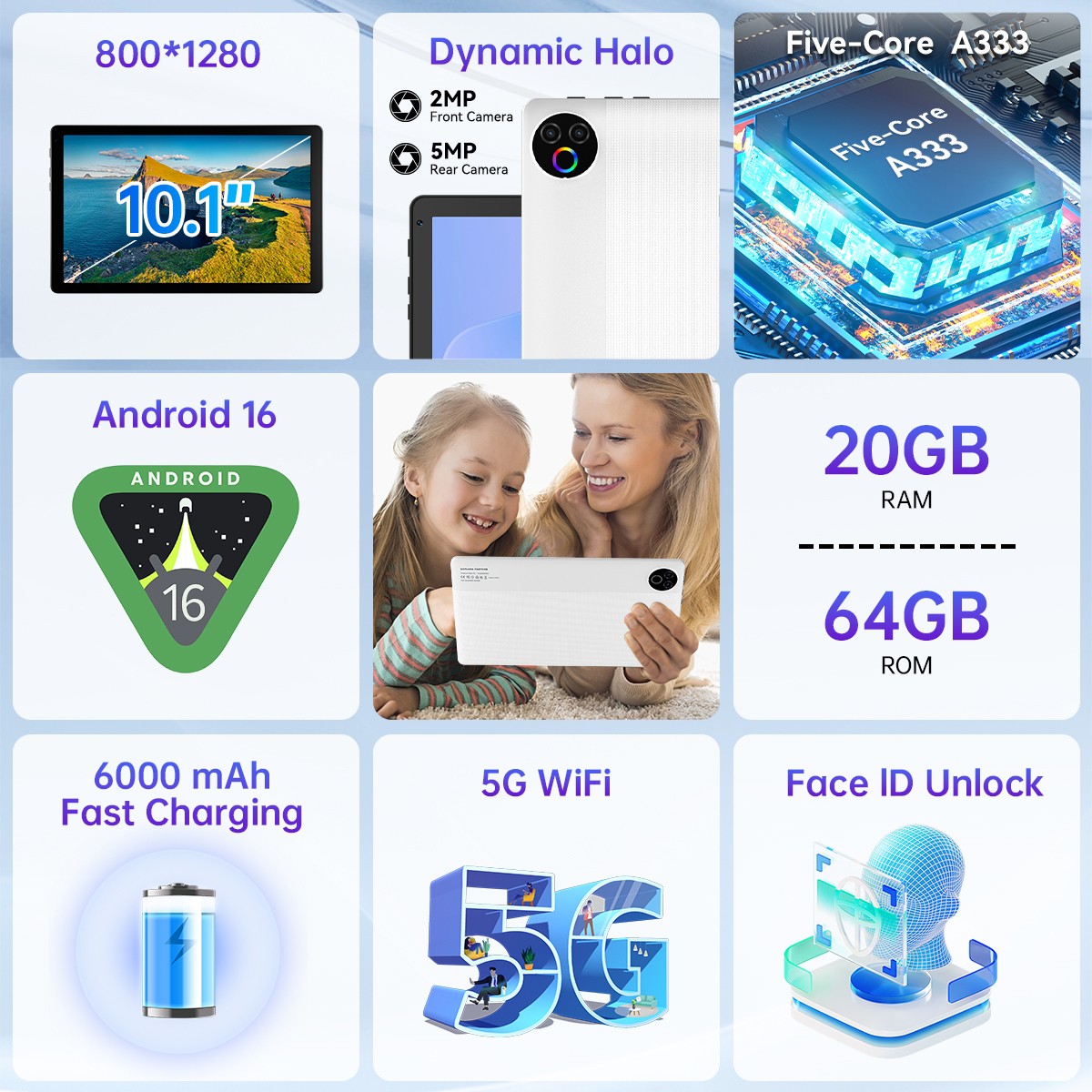 AEEZO Tab Five-Core 64GB ROM 6000mAHh Widevine L1 WiFi 6 Android 16 Tablet