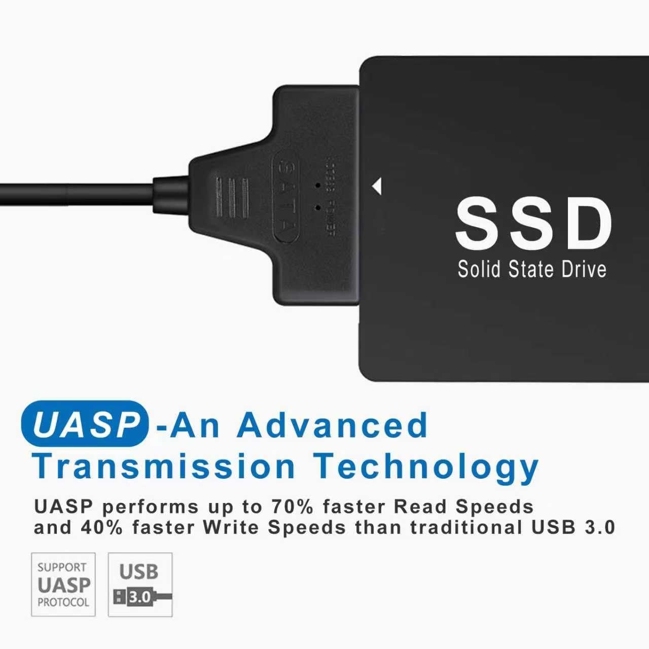 SATA to USB 3.0 Adapter Cable 0.7FT，Black，USBC/USBA 3.0 to SATA III Hard Driv…