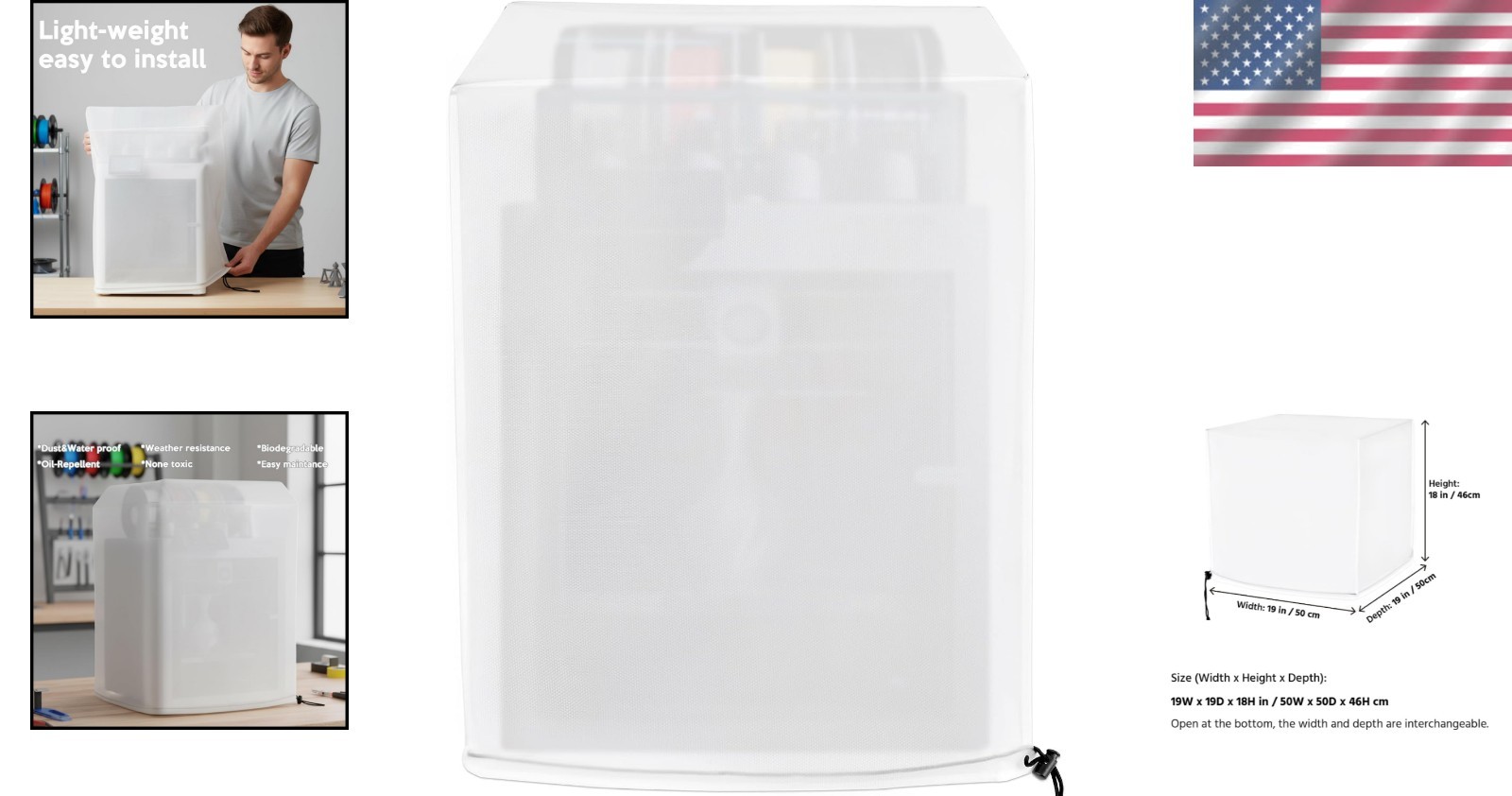 See-Through Protective 3D Printer Cover – 19Wx19Dx18H, Dust & Moisture Resistant
