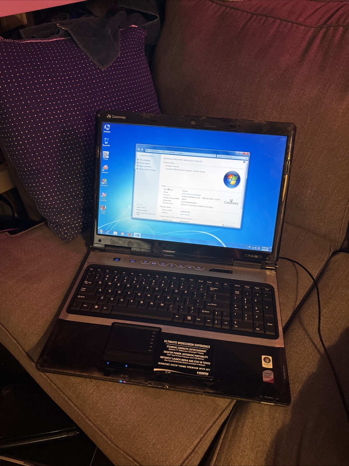 Gateway Model MG1 P-6822 Laptop 17″ Core 2 Duo, 3GB RAM Windows 7 Tested Works