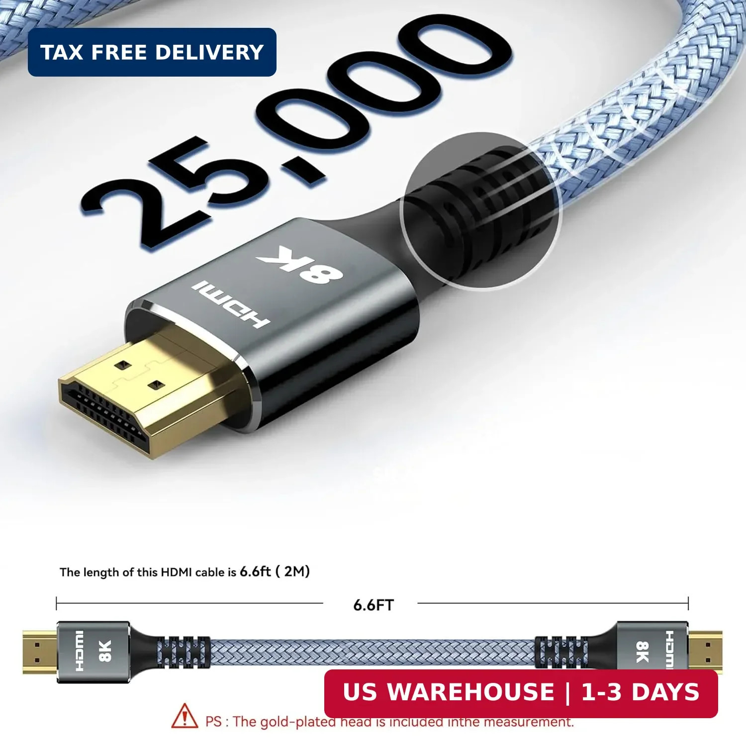Ultra High Speed 8K HDMI Cable 6.6 ft (2M) 2.1 48Gbps Braided Cord – Supports 8K