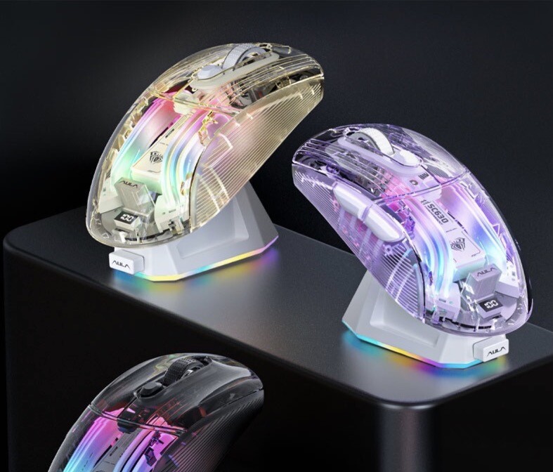 AULA SC630 Transparent Gaming Mouse – Tri-Mode Connectivity with Cool Backlight