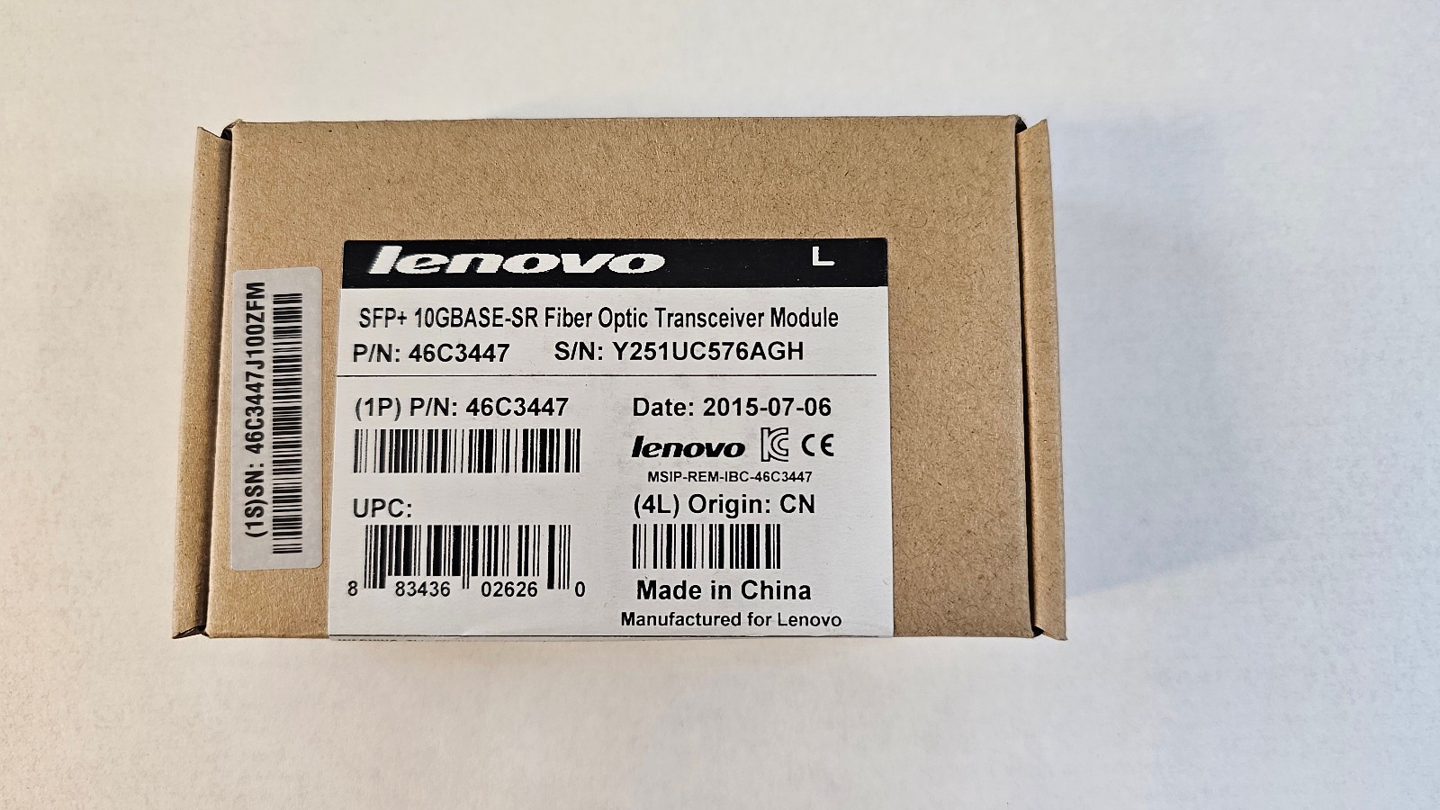LENOVO 46C3447 – 10GBASE SFP+ SR Fiber Optic Transceiver Module- New Sealed Box