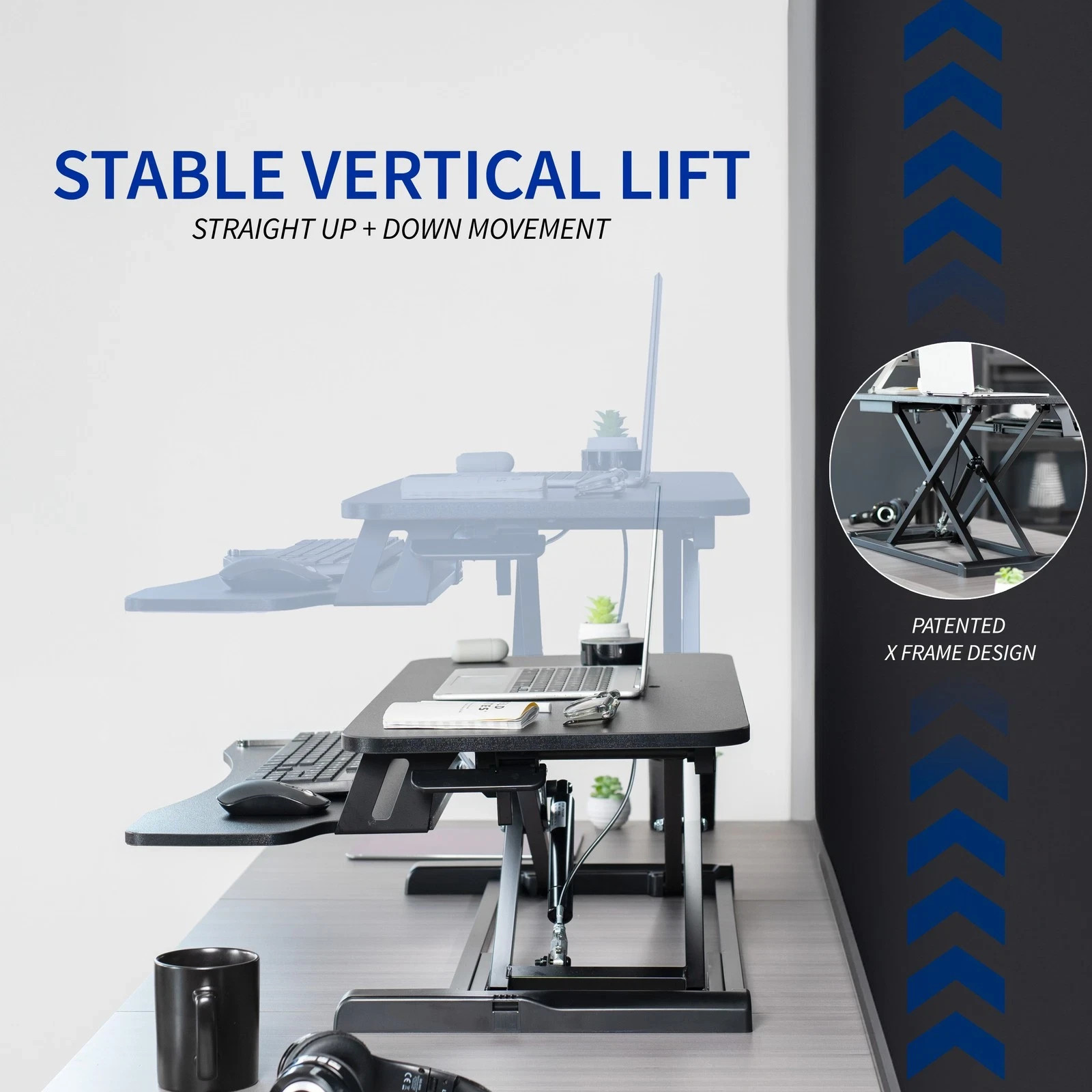 VIVO Black Height Adjustable Standing Desk Monitor Riser 32″ Sit Stand Tabletop