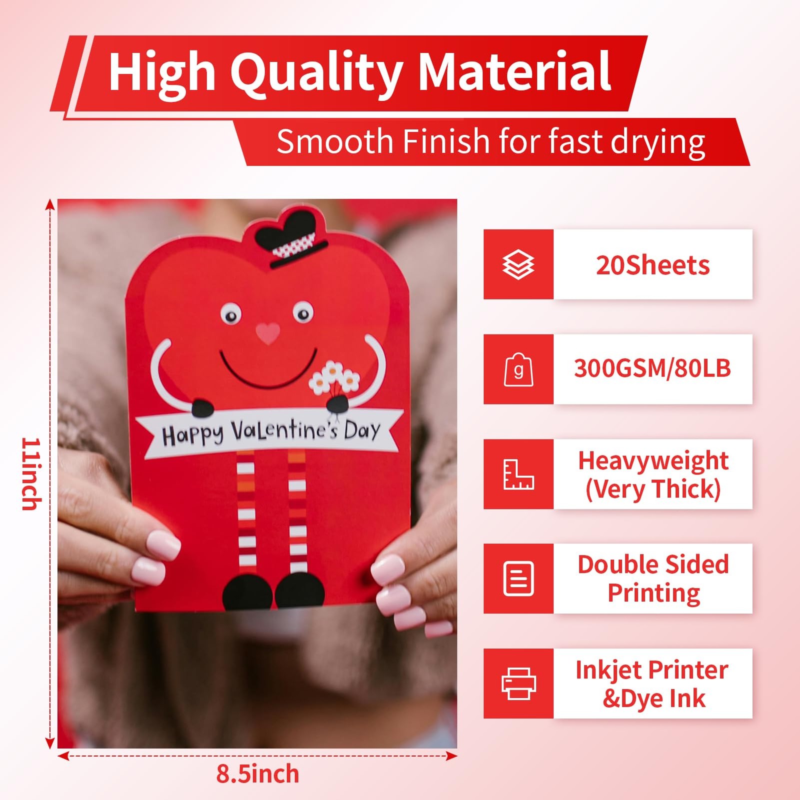 Heavyweight Double Sided Glossy Photo Paper Cardstock 8.5×11 In 300gsm 20 Sheets