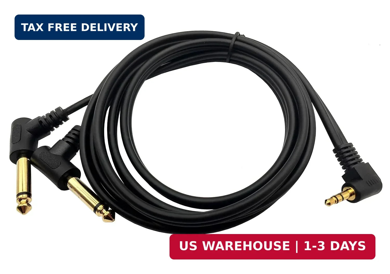 3.5mm to 6.35mm Splitter Audio Cable, 90 Degree 1/8 TRS Stereo Male to Dual 1/4