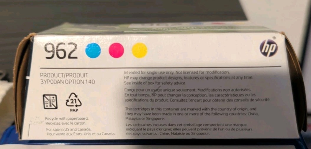 HP 962 3-Pack Ink Cartidge