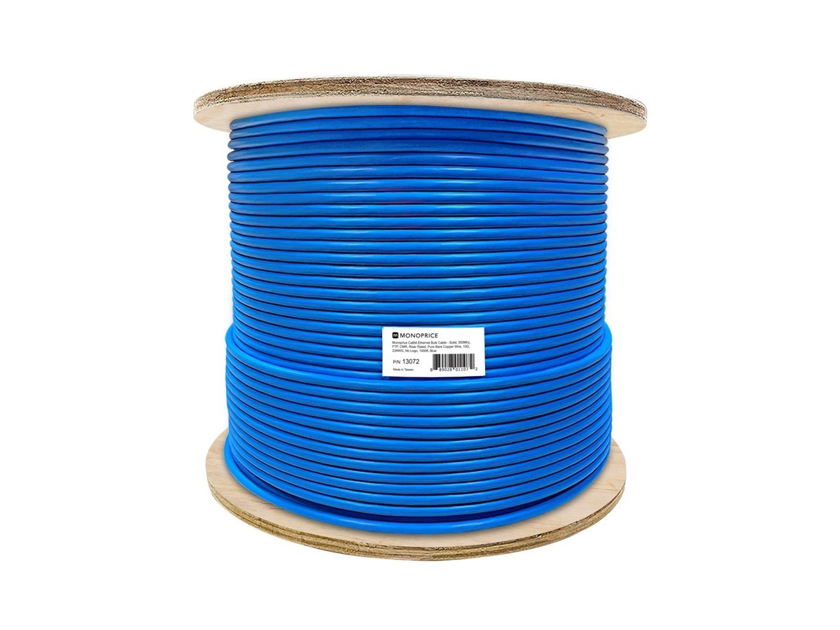 Cat6A Ethernet Bulk Cable Network Solid FTP CMR Riser Rated 23AWG 1000ft Blue