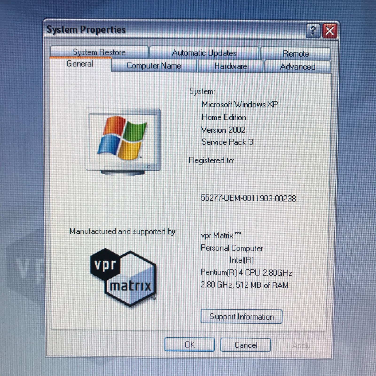 VPR Matrix Desktop PC for Retro Gaming Pentium 4 2.80GHz 512MB RAM (Windows XP)
