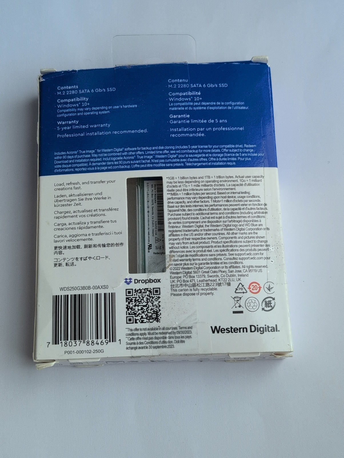 WD Blue SA510 250GB SSD (M.2, 2280, SATA III 6GB/S, 555MB/S READ, 520MB/S WRITE)