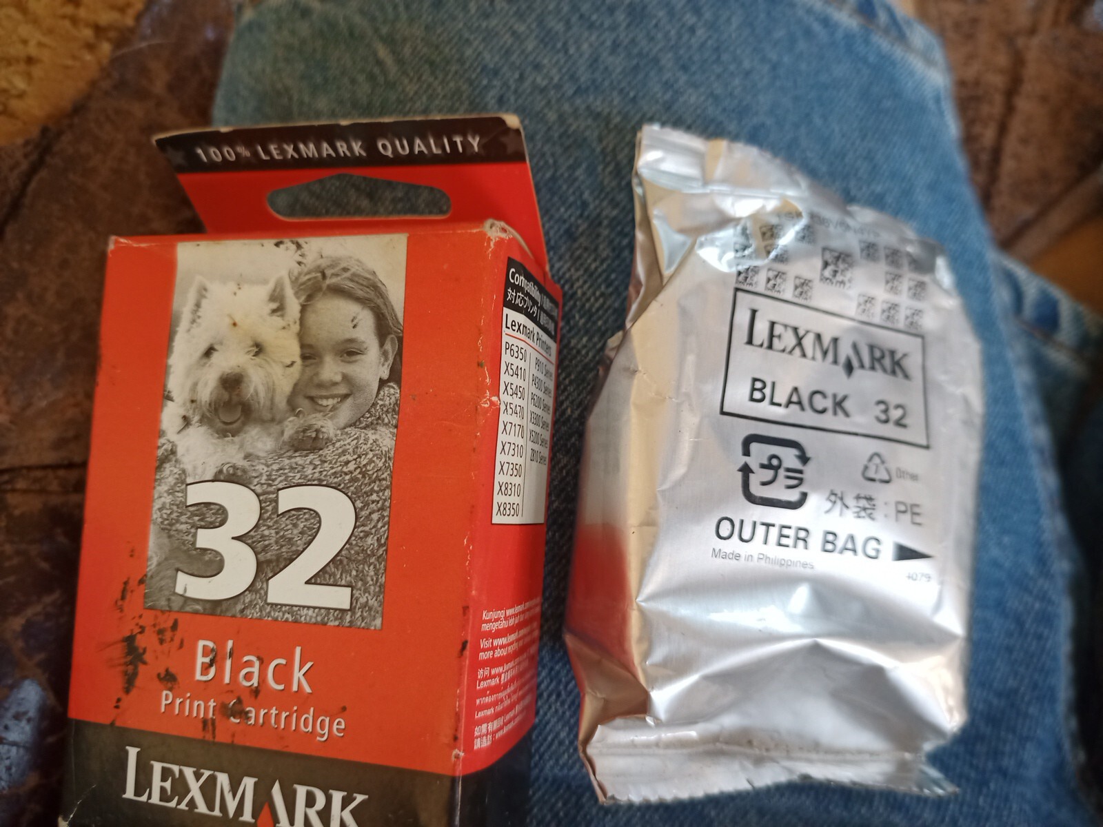 TWO (2) GENUINE Lexmark 32 Black Ink Cartridge Printer Ships USA L/48 $4.50