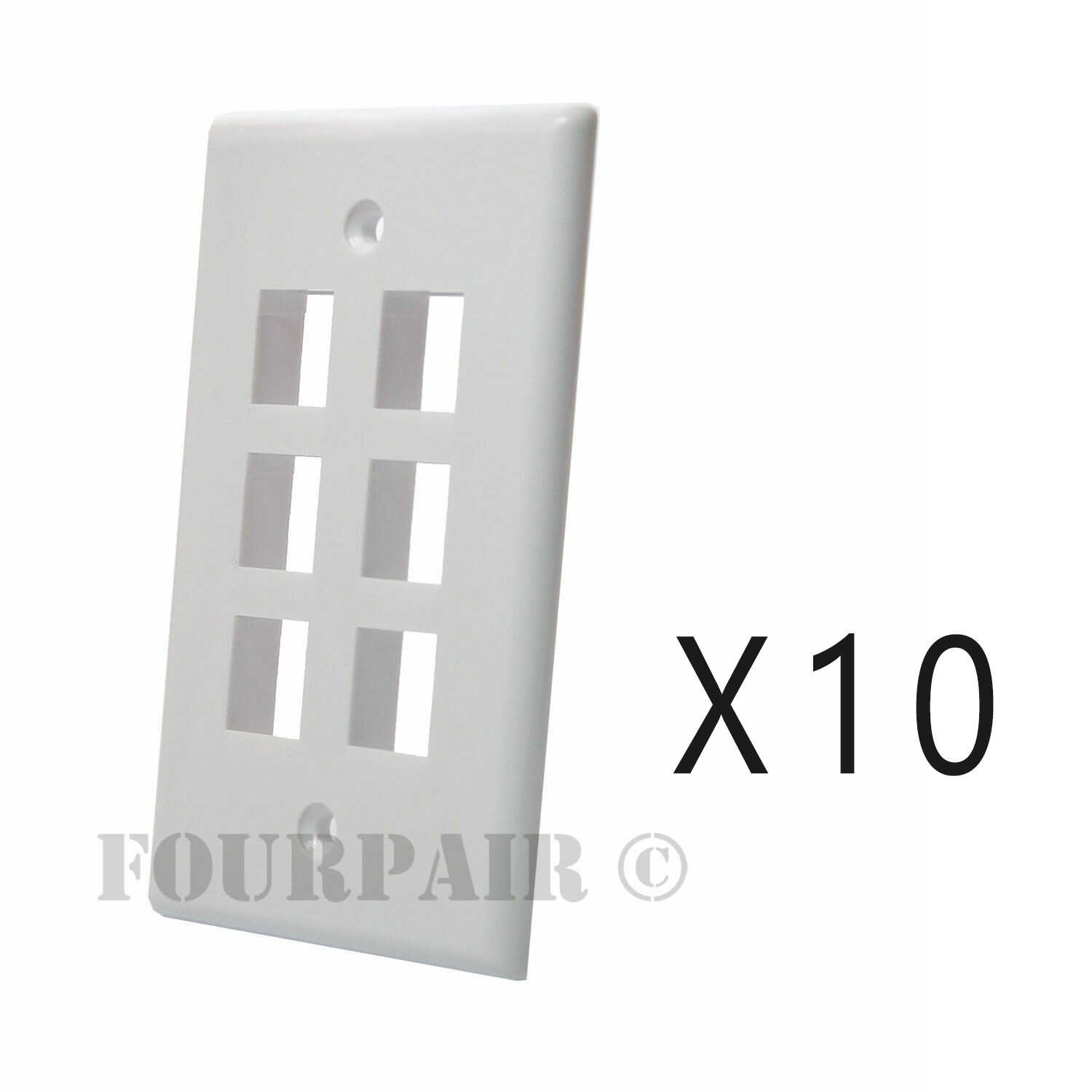 10 Pack Lot – Keystone 6 Hole Port Jack Wall Face Plate Network CAT5e CAT6 White