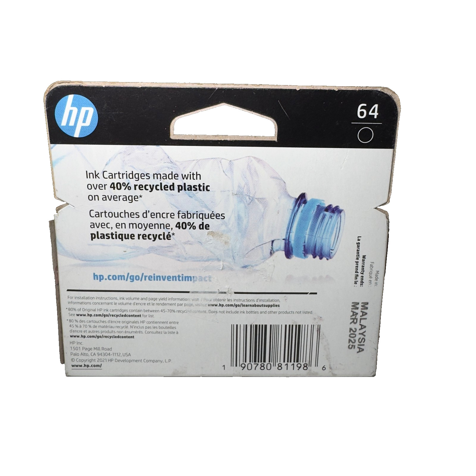 Genuine HP 64 Black Original Ink Cartridge N9J90AN EXP 03/2025 NEW