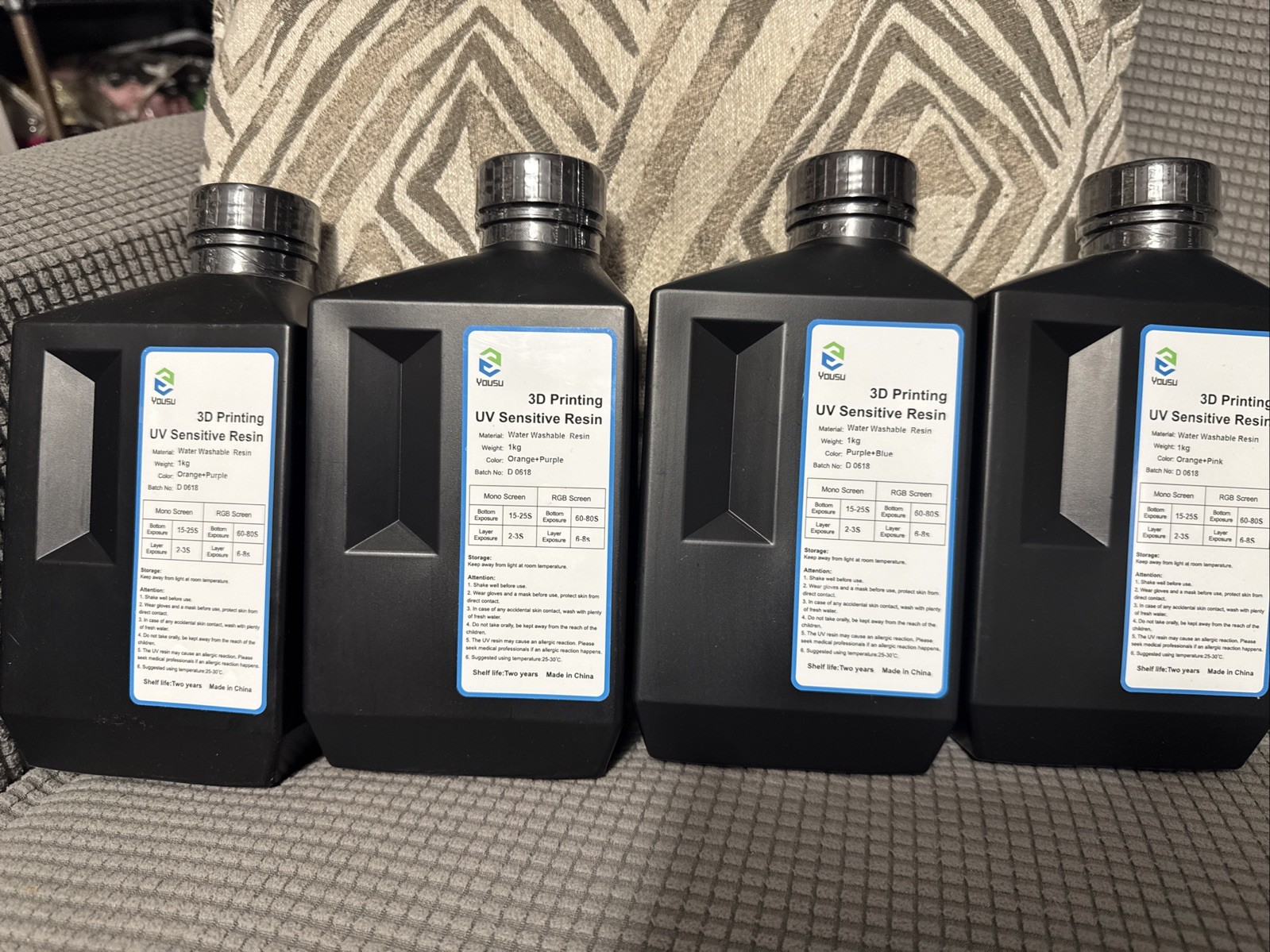 YOUSU 3D Printing UV Resin 4x 1KG Water Washable Mixed Colors SLA LCD