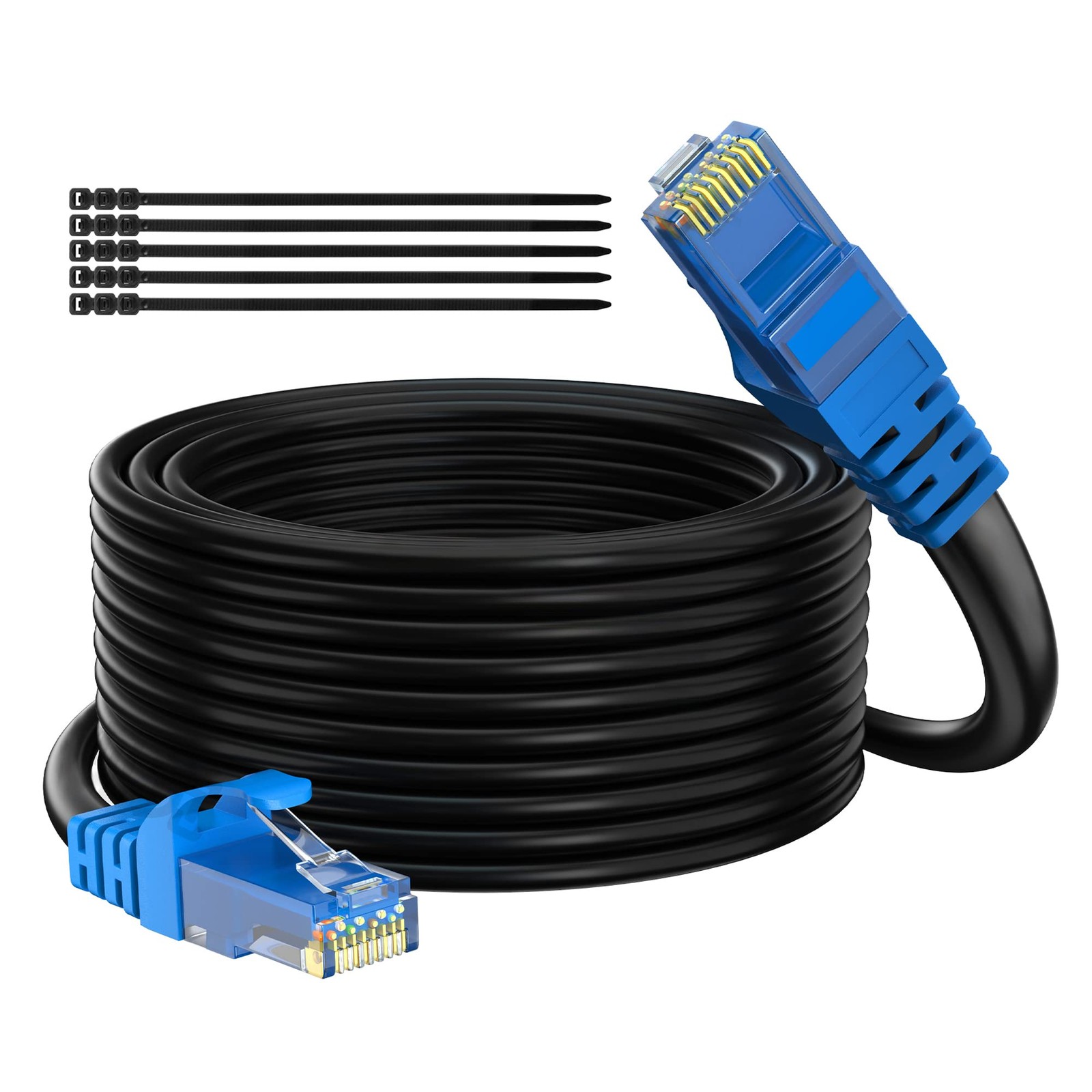 Adoreen Cat 6 Outdoor Ethernet Cable 150 Ft Black, High Speed Heavy Duty Long…