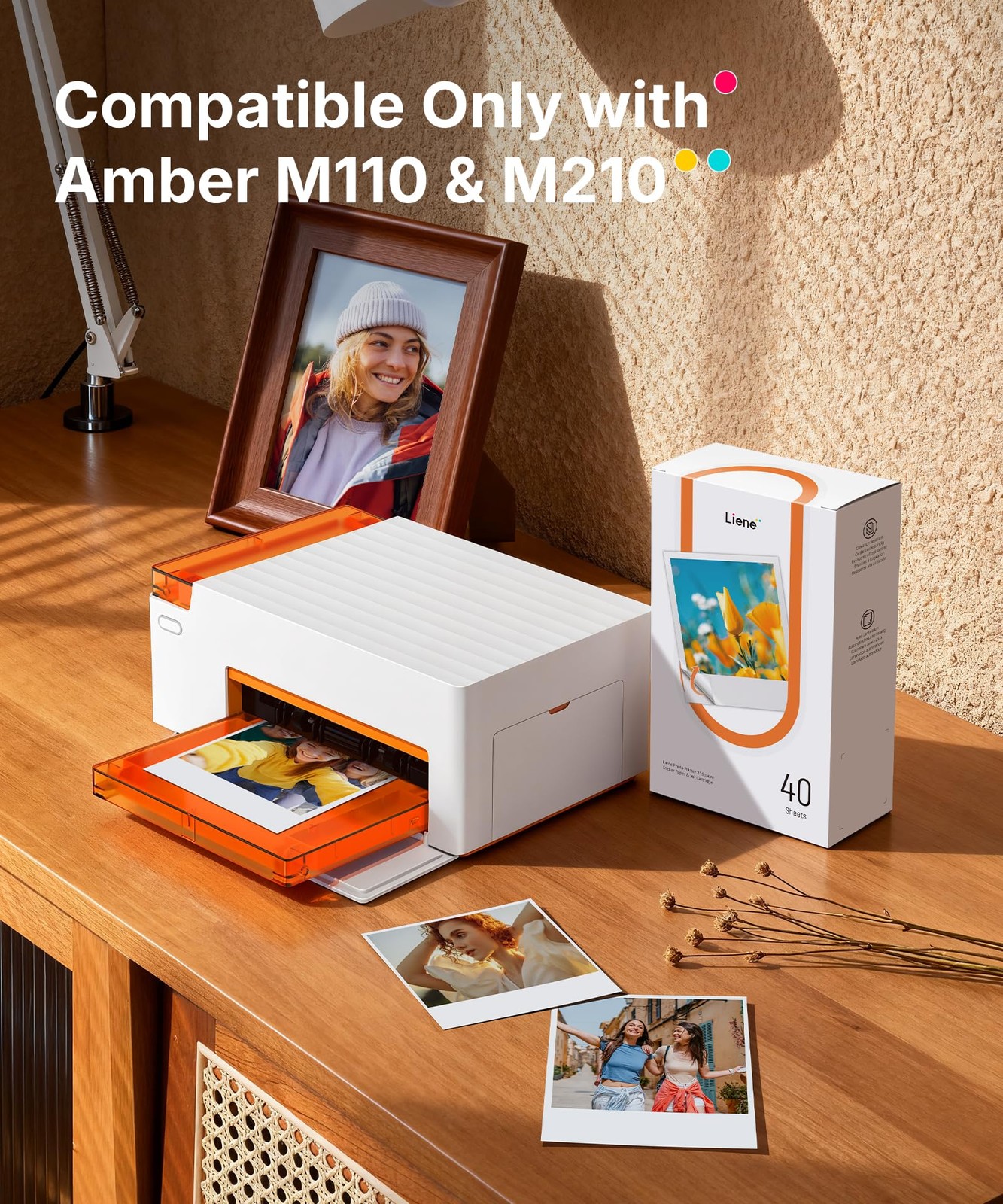 Amber M110 & M210 3×3″ Photo Paper 40 Sheets & 1 Cartridge, Photo Printer Sti…