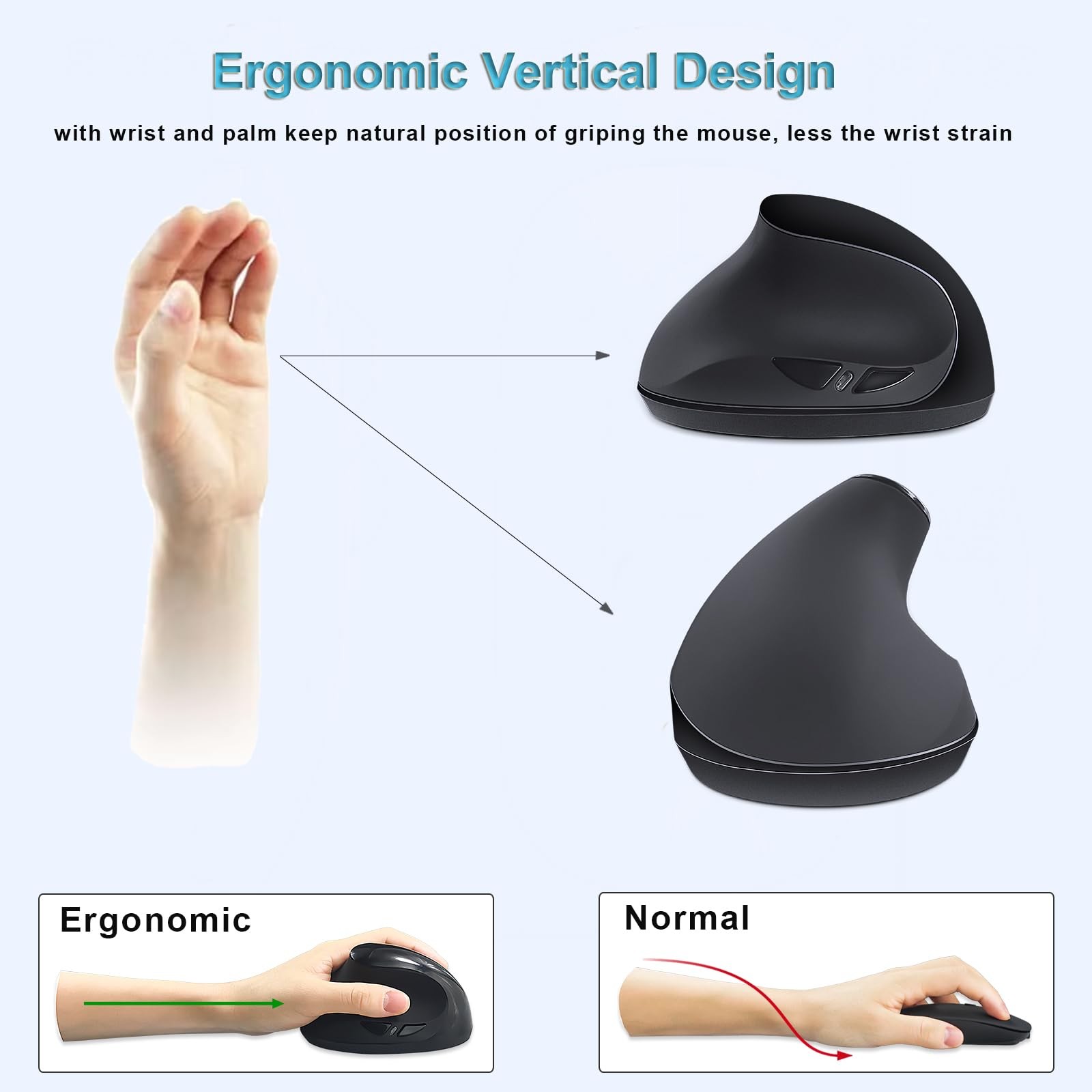 LeftHanded 2.4GHz Ergonomic Vertical Wireless Mouse 800/1200/1600 DPI Black