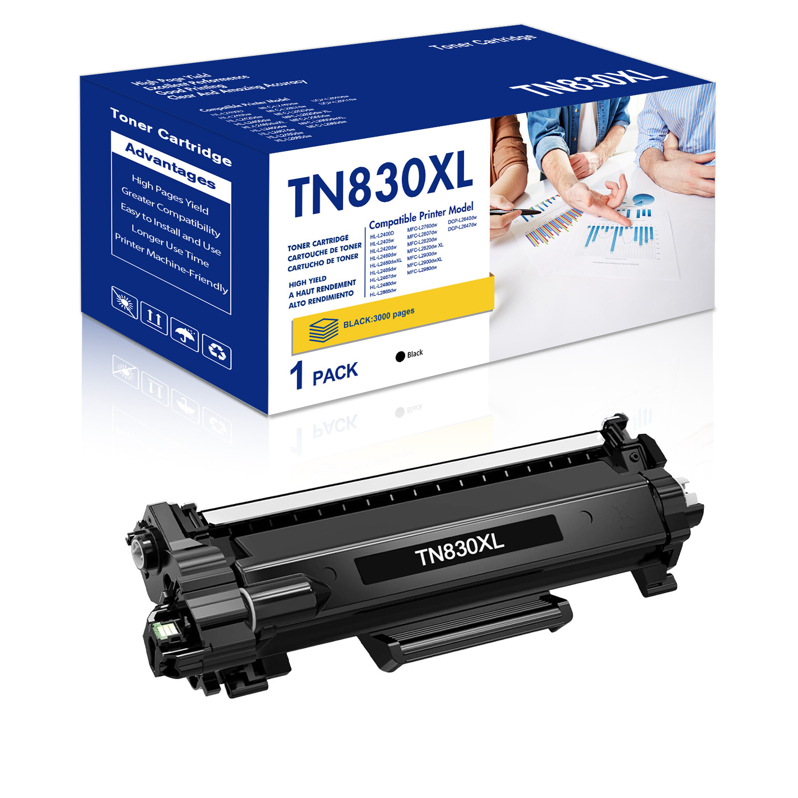 1 PK TN830XL Toner Compatible with Brother MFC-L2760DW MFC-L2820DW HL-L2465DW