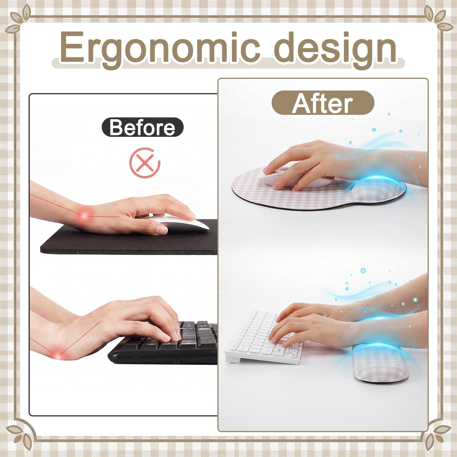 Tellegloww Wrist Rest Support for Mouse 7.09*3.94*2.76 inches, Khaki