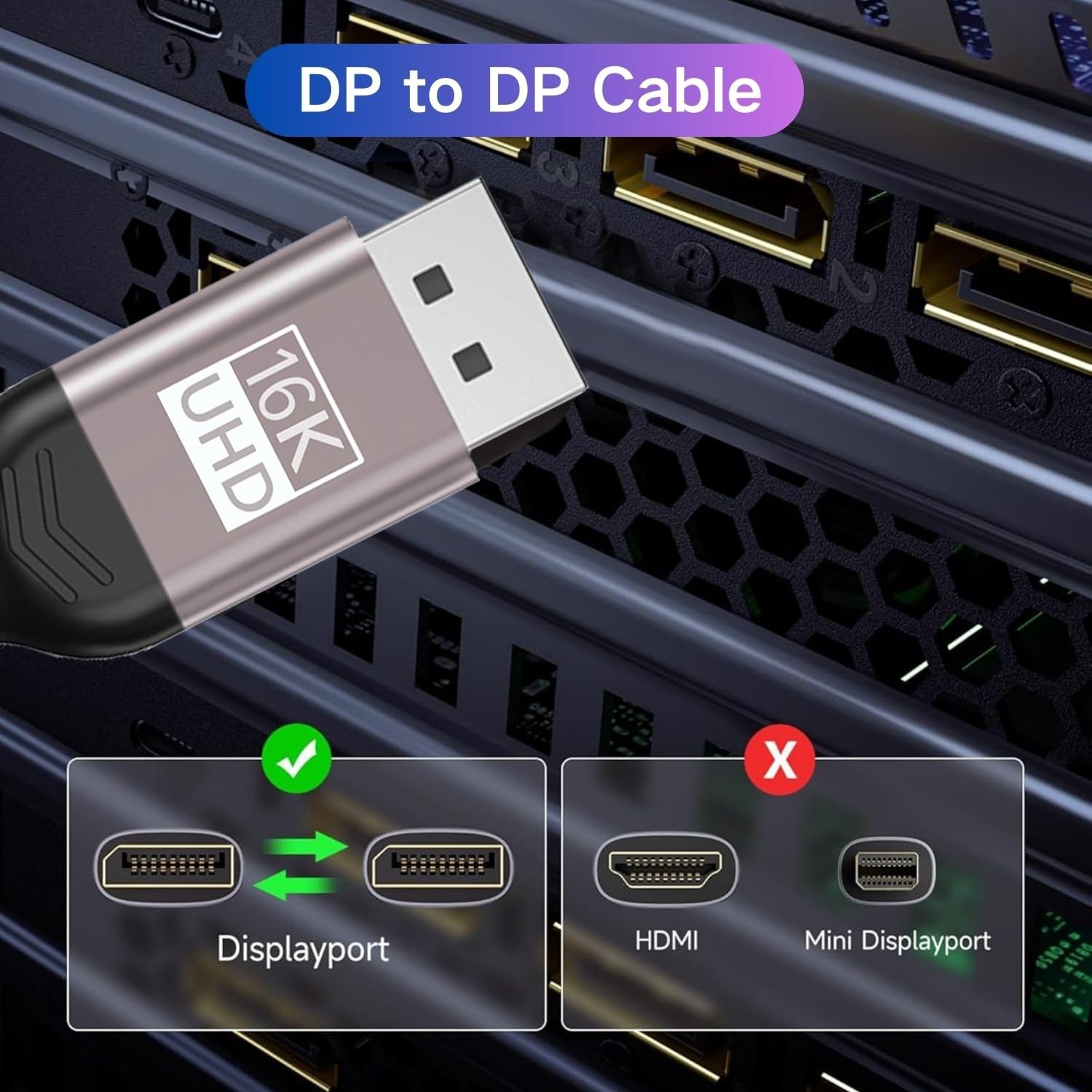 Displayport Cable 2.1 10FT, DP 2.1 Cable Support 16K@60Hz, 8K@120Hz, 4K@240Hz