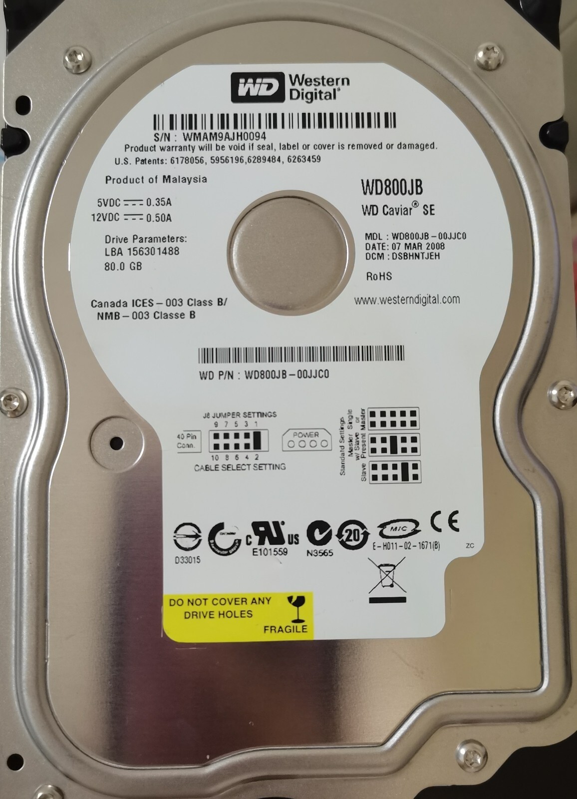 Original Western Digital 80GB WD800BB 7200RPM PATA IDE 3.5″ HDD Hard Disk Drive