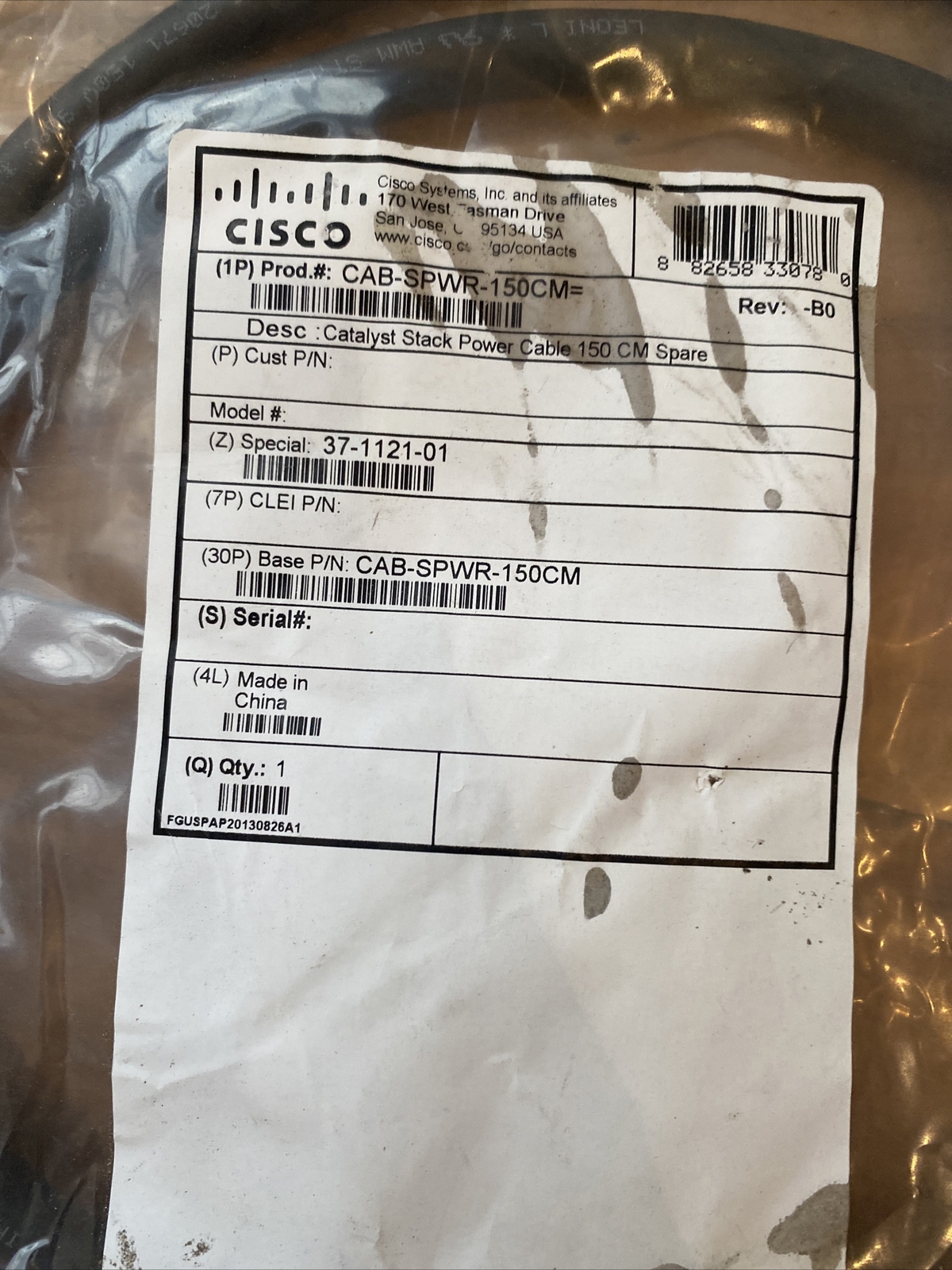 Cisco CAB-SPWR-150CM For 3750-X 3850 Stack Power Cable 37-1121-01 1.5m