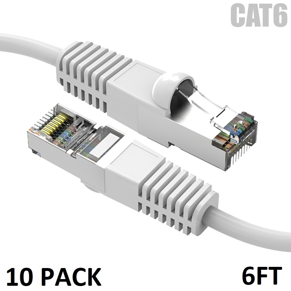 10 Pack 6’ft CAT6 Shielded Ethernet Network Patch Cable sstp Booted Lan cord