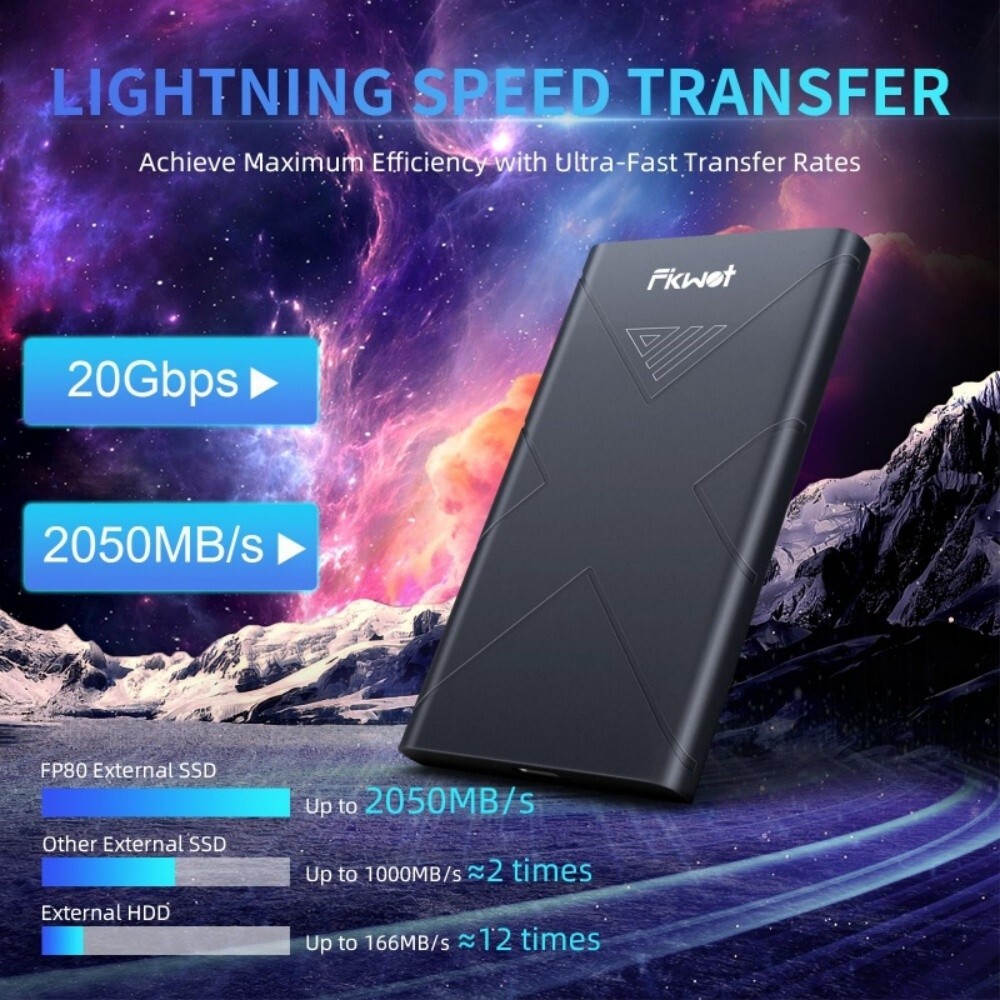 Fikwot FP80 External SSD 2050MB/s USB3.2 Type C Portable Solid State Drive Disk