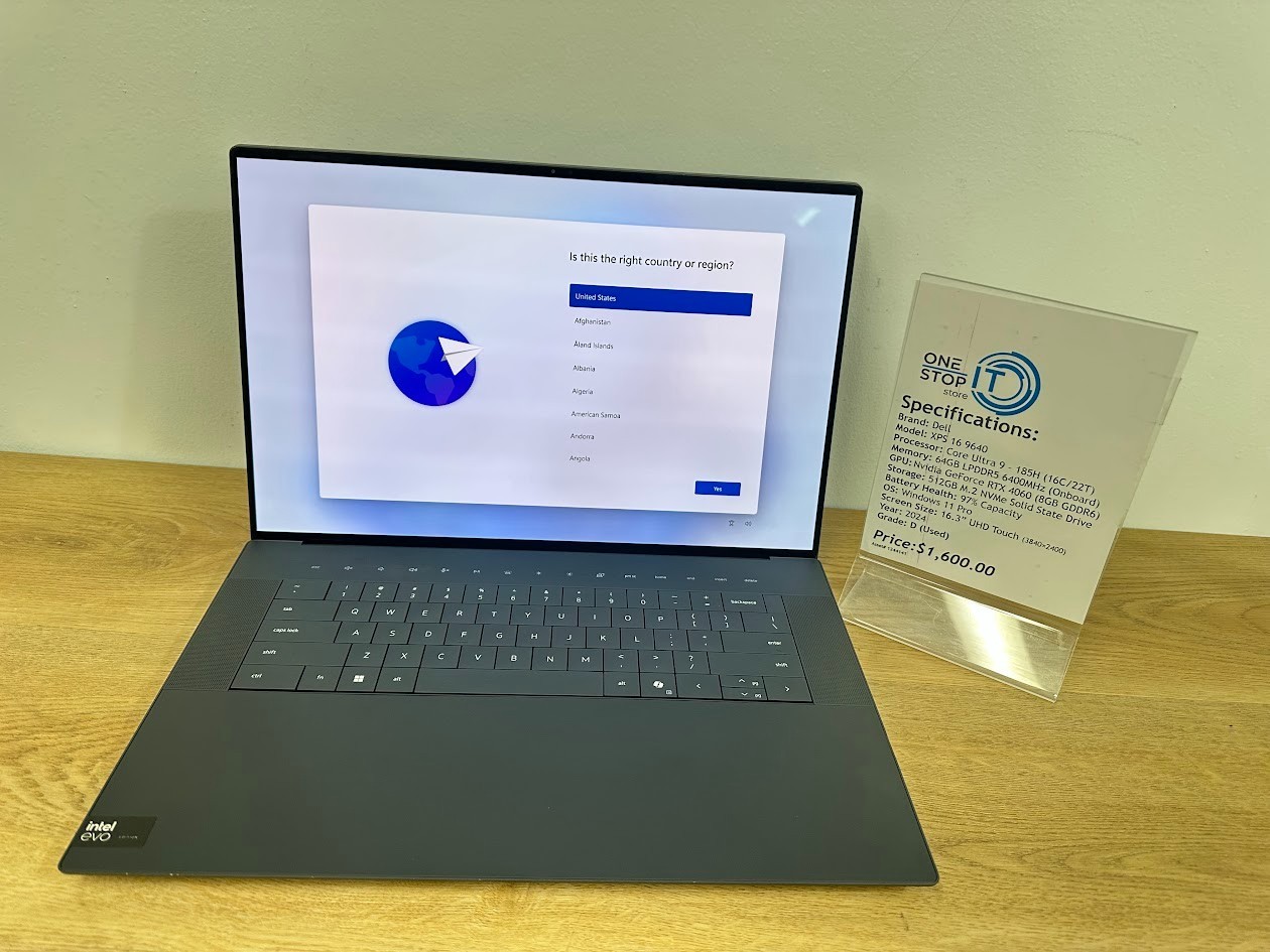 Dell XPS 16 9640, Core Ultra 9 185H, 64GB LPDDR5 GeForce RTX 4060 512GB SSD 2024