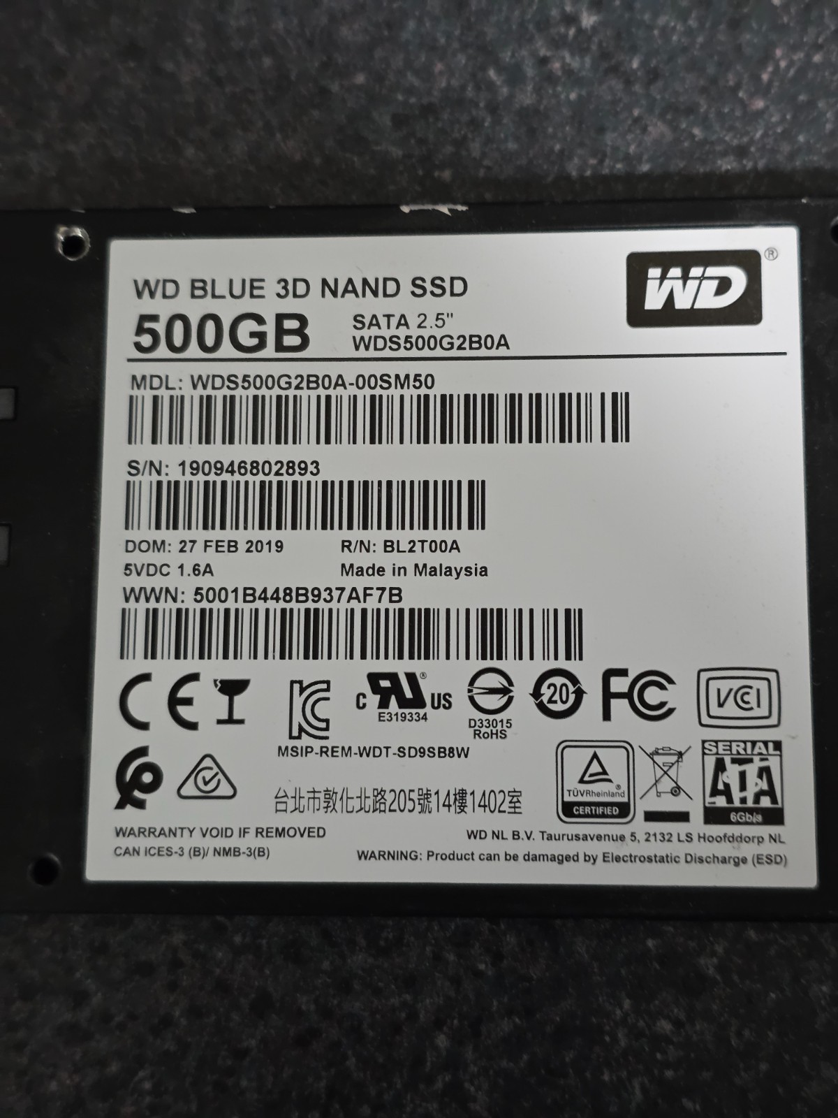 Western Digital Blue 3D NAND 500GB Internal 2.5″ (WDS500G2B0A) SSD