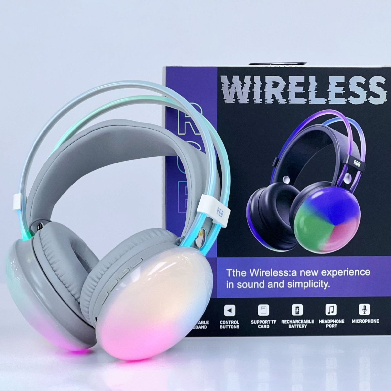 RGB Wireless Headphones LED Lights – Bluetooth Stereo- Gaming & Music