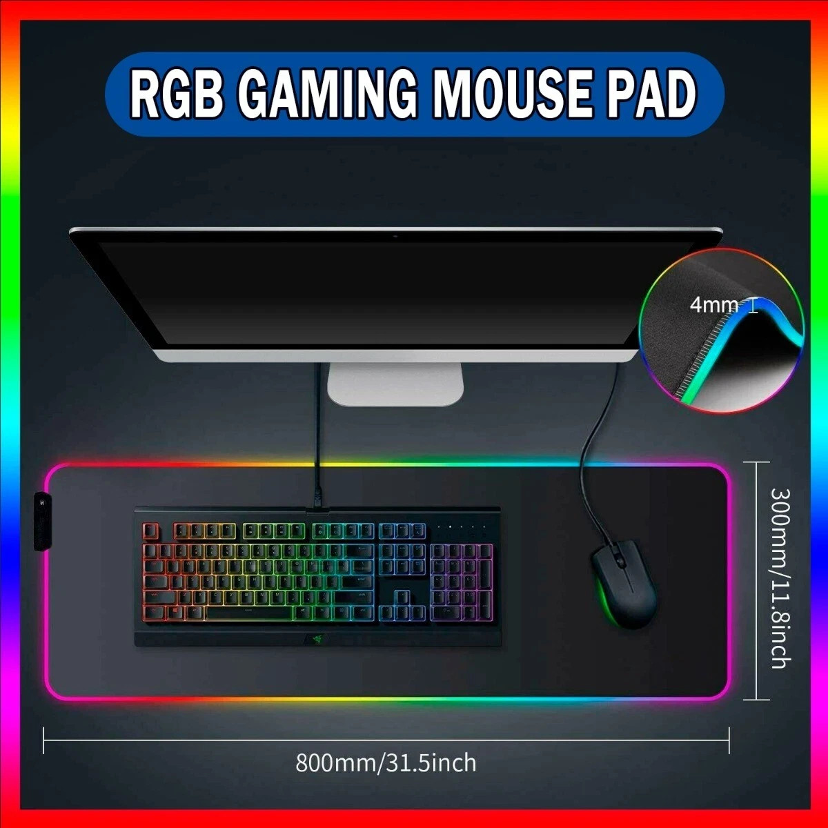 Gaming Mouse Pad RGB LED Light Computer Keyboard Mouse Mat XXL Extra Large Size