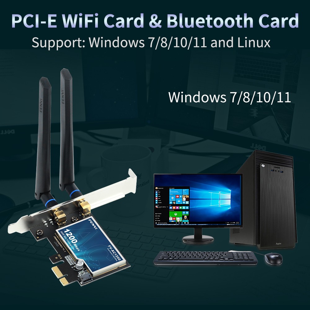 AC1200 WiFi 5 PCI-E Wireless WiFi Card Bluetoot 4.0 Dual Band Adapter Desktop PC