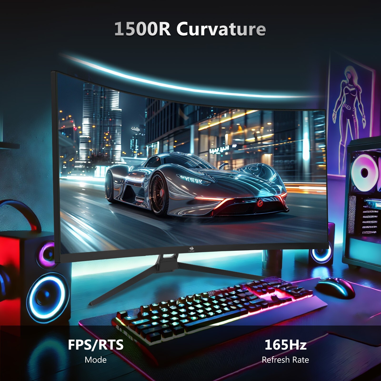 Z-EDGE UG34 34″ 3440×1440 21:9 2K UWQHD 165Hz 1ms Curved Gaming Monitor, PBP/PIP