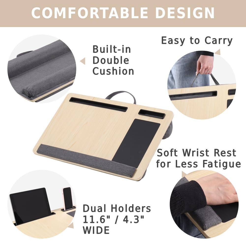 Laptop Lap Desk Mousepad Cushion For 15.6 Inch Tablet Phone Holder 21″ Wood