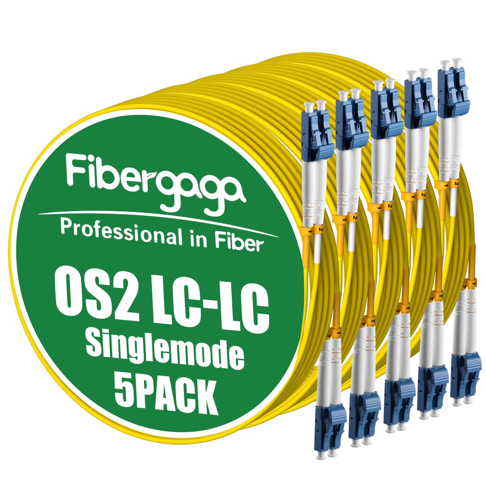 5 Pack 0.2M 7in OS2 LC to LC Fiber Patch Cable, Duplex, Singlemode, 9/125m