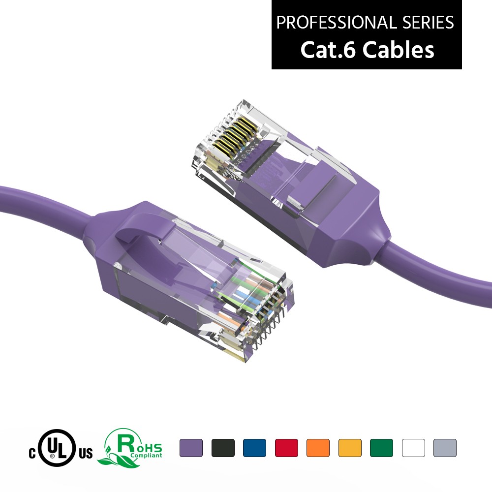 10 Pack of 8Ft CAT6 28AWG Slim Ethernet Network Cable Purple