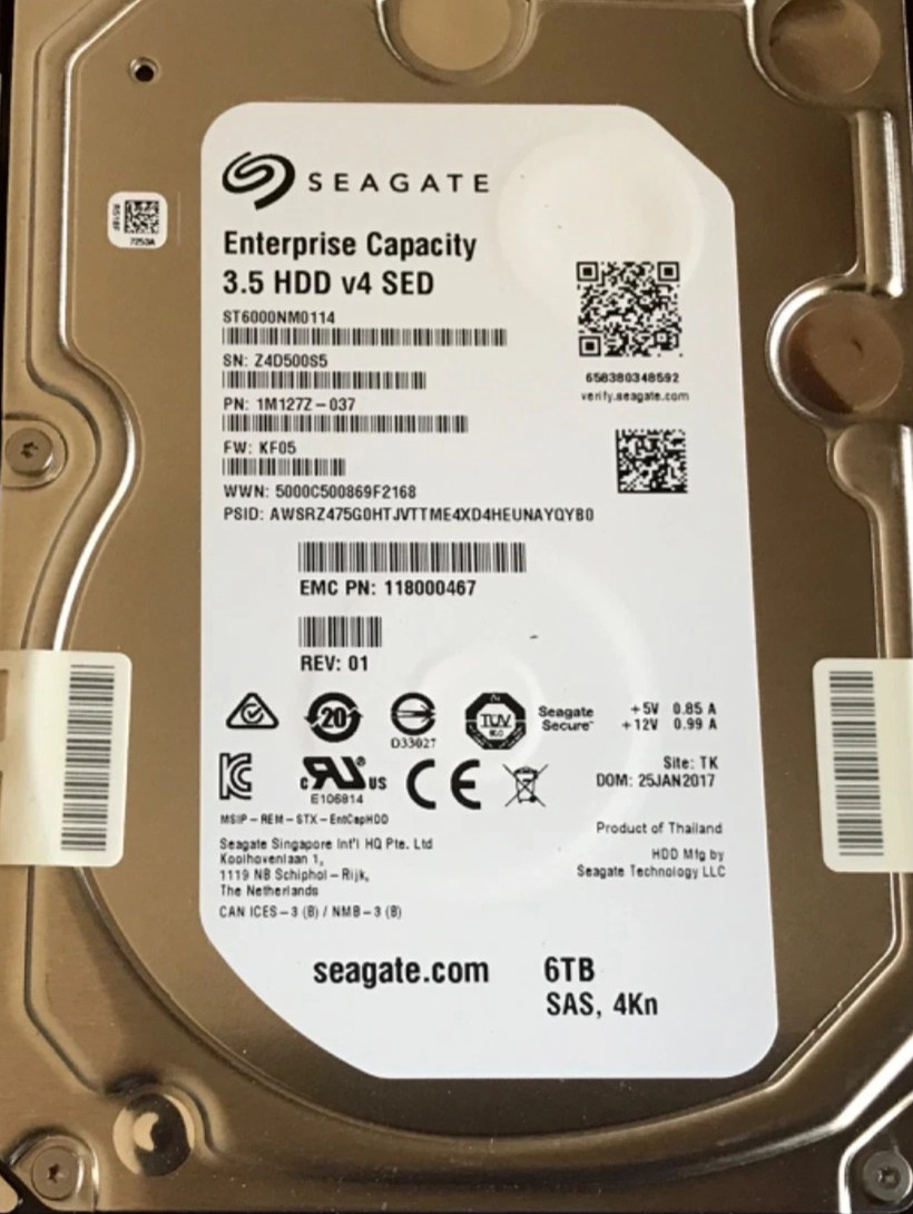 6TB 128MB 3.5″ 12G/s SAS 4Kn SED HDD 7200 Seagate ST6000NM0114 hard drive