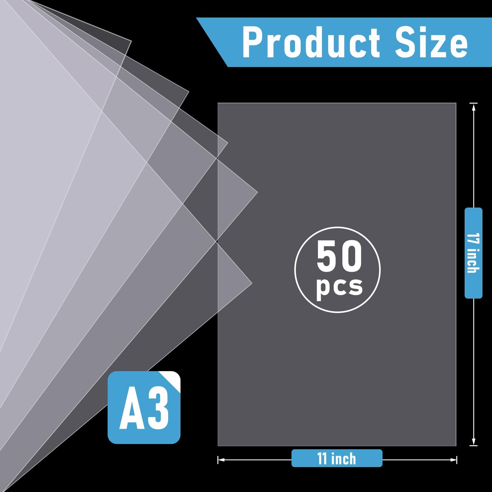 50 PCS 11×17 Inch Waterproof Inkjet Transparency Film Silk Screen 5 Mil