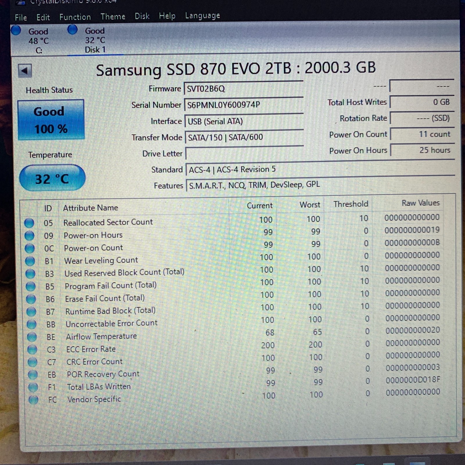 Samsung 870 EVO 2TB 2.5″ SATA III Internal SSD MZ-77E2T0 99-100% Health