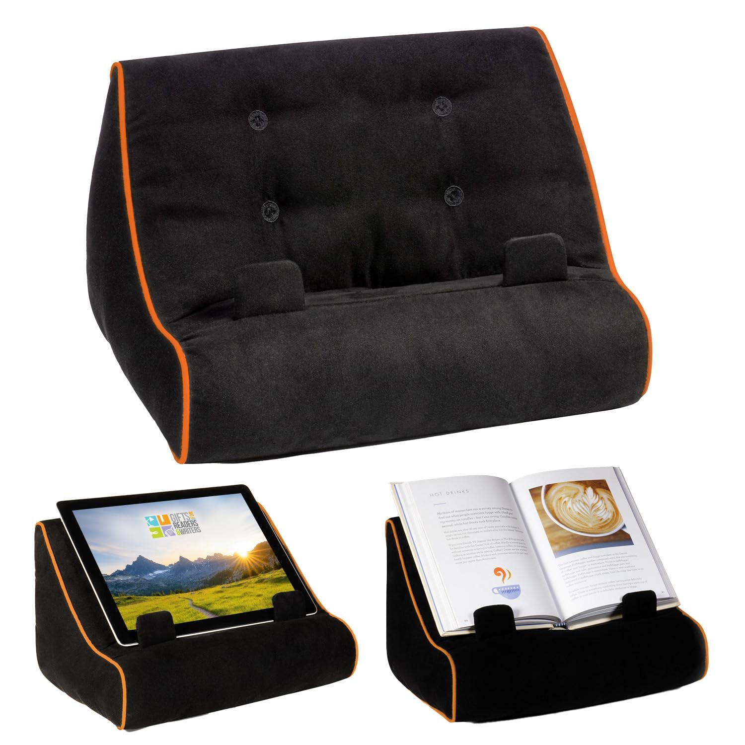 Tablet & Book Stand, Soft Reading Pillow, Book Holder with Pockets for Storag…