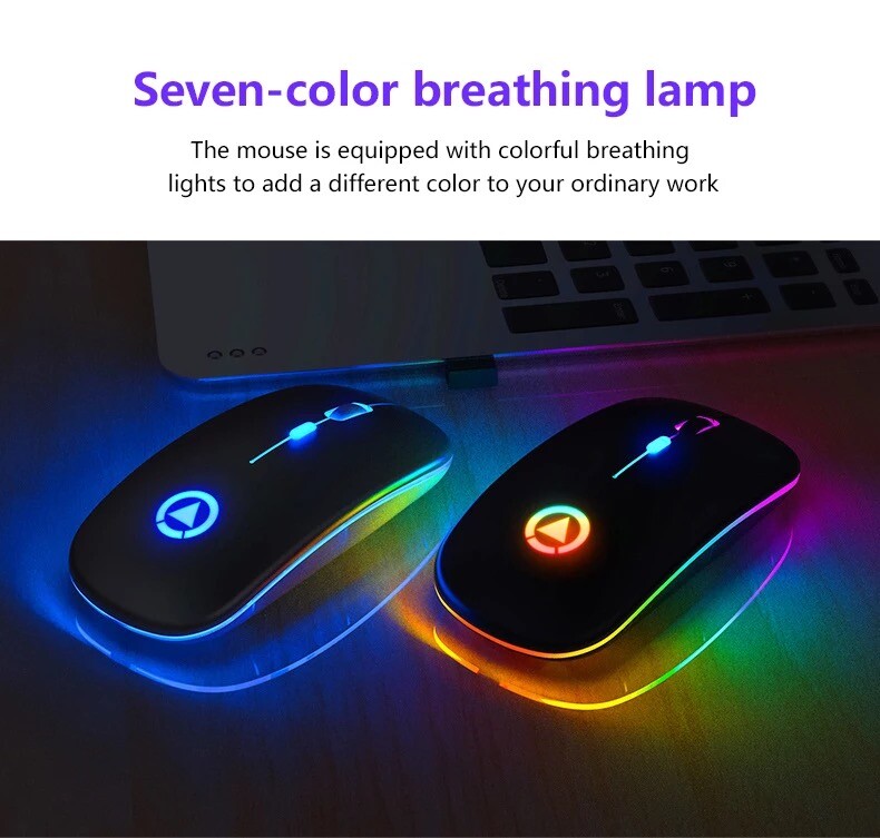 2.4GHz Wireless Optical Mouse USB Rechargeable RGB Cordless Mice For PC Laptop