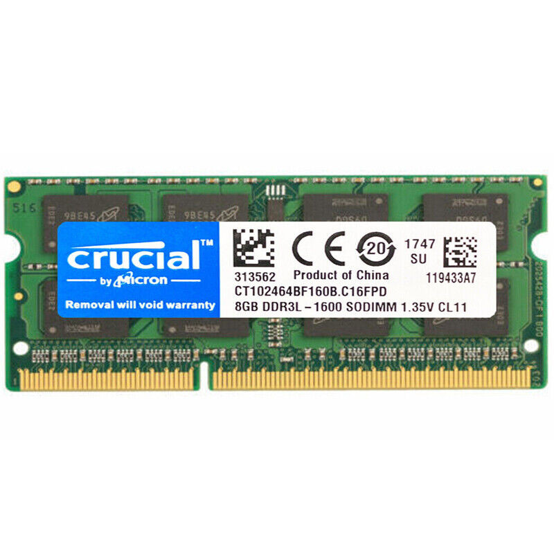 Crucial DDR3L 16GB 2 x 8GB 1600 MHz PC3L-12800 Laptop RAM Sodimm Memory 1.35V